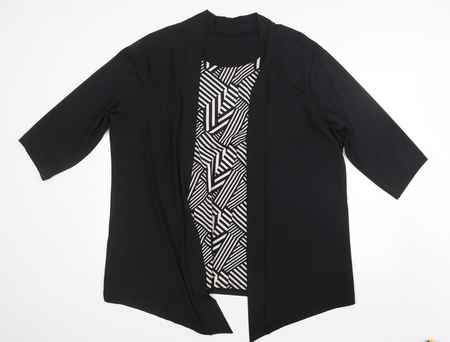 Preworn Womens Black Geometric  Basic Blouse Size 26  - Top and cardigan in one