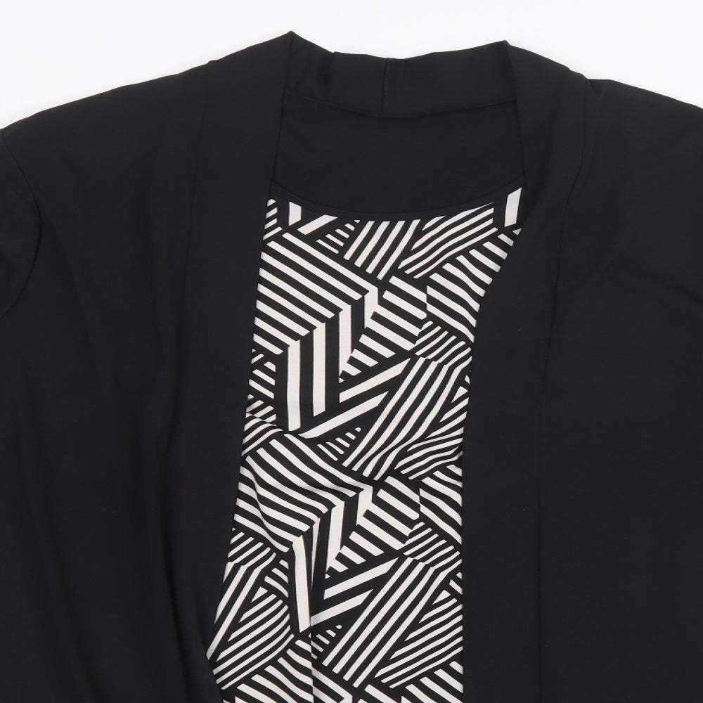 Preworn Womens Black Geometric  Basic Blouse Size 26  - Top and cardigan in one