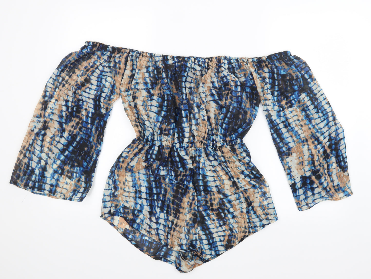 Boohoo Womens Blue Tie Dye Mesh Playsuit One-Piece Size M  - Beach