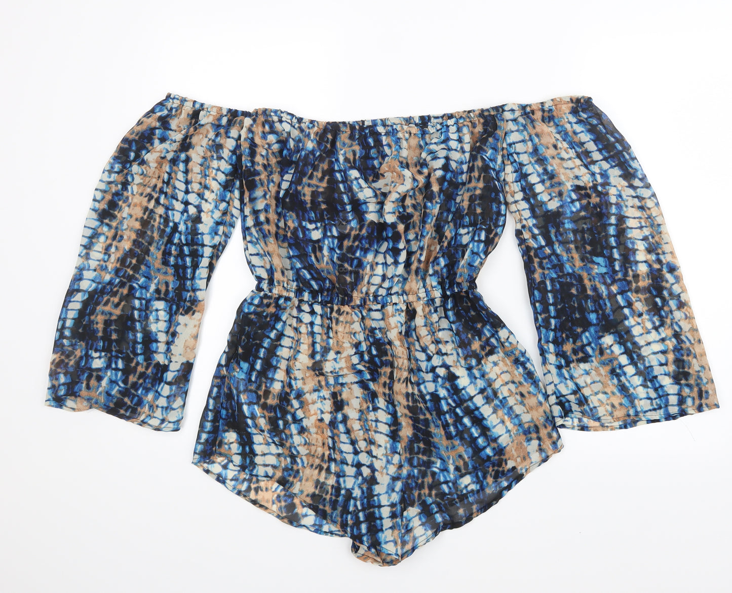 Boohoo Womens Blue Tie Dye Mesh Playsuit One-Piece Size M  - Beach