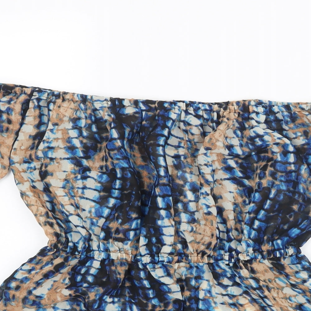 Boohoo Womens Blue Tie Dye Mesh Playsuit One-Piece Size M  - Beach