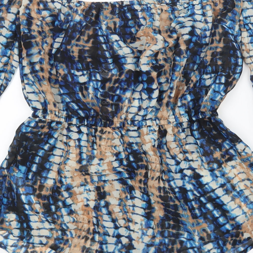 Boohoo Womens Blue Tie Dye Mesh Playsuit One-Piece Size M  - Beach