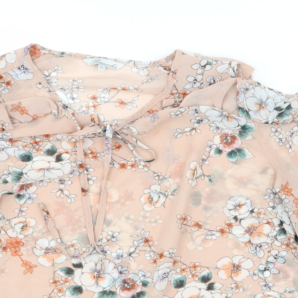 Peacocks Womens Pink Floral  Basic Blouse Size 14