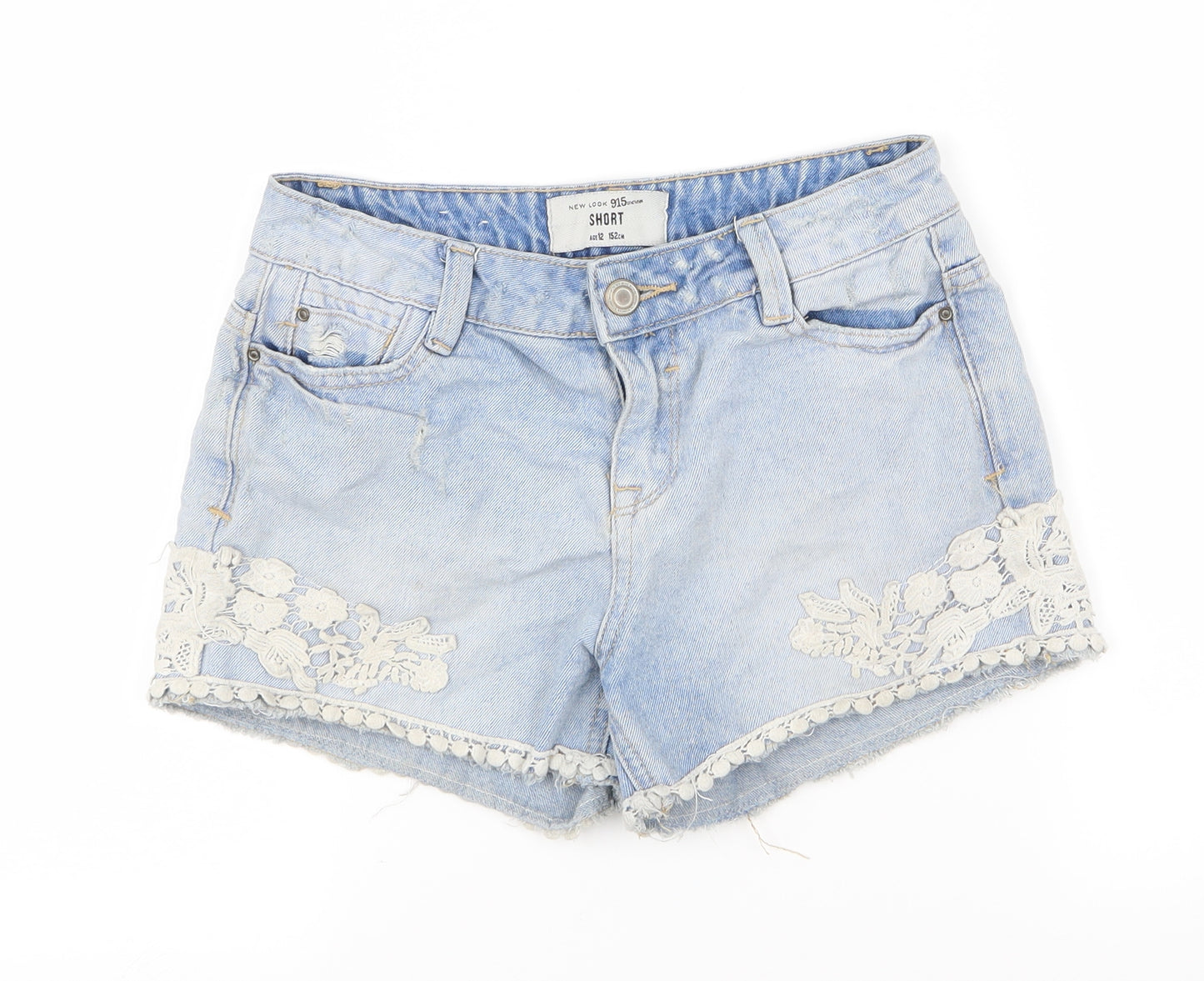 New Look Girls Blue Floral  Hot Pants Shorts Size 12 Years - denim shorts