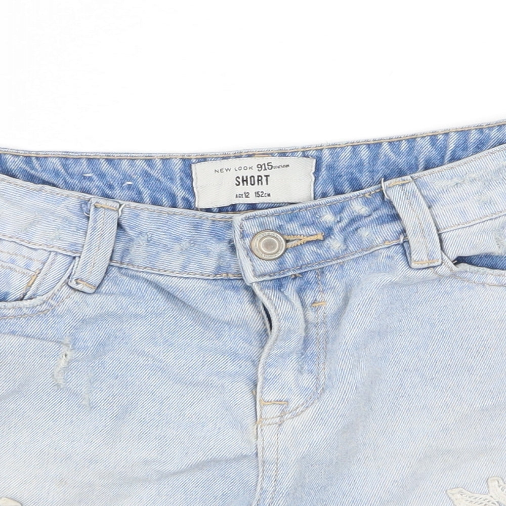New Look Girls Blue Floral  Hot Pants Shorts Size 12 Years - denim shorts