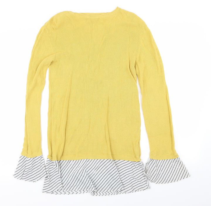NEXT Womens Yellow Striped Basic T-Shirt Size 10