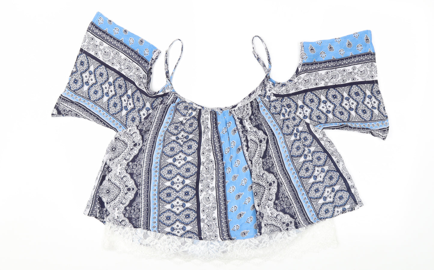 Select Womens Blue Floral  Basic T-Shirt Size 8