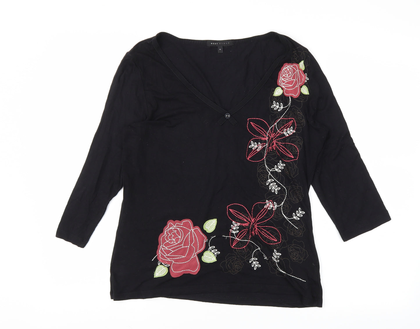 NEXT Womens Black Floral  Basic T-Shirt Size 14