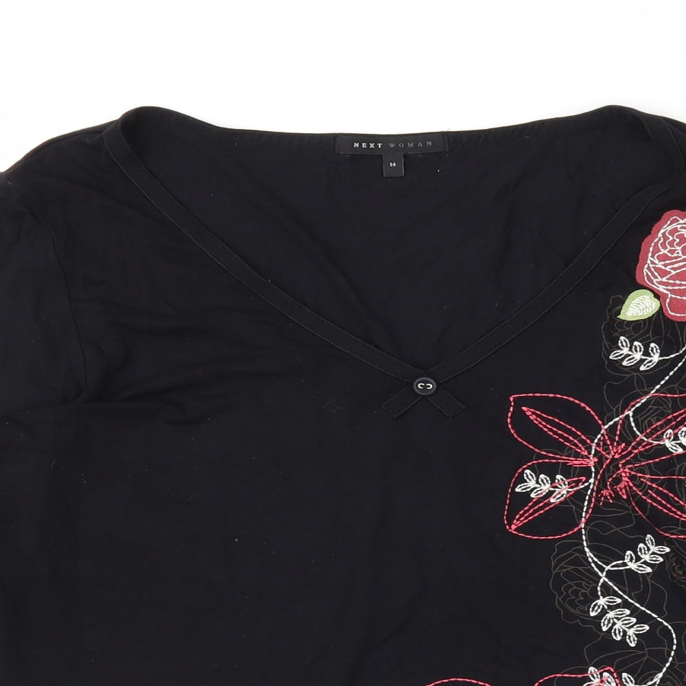 NEXT Womens Black Floral  Basic T-Shirt Size 14
