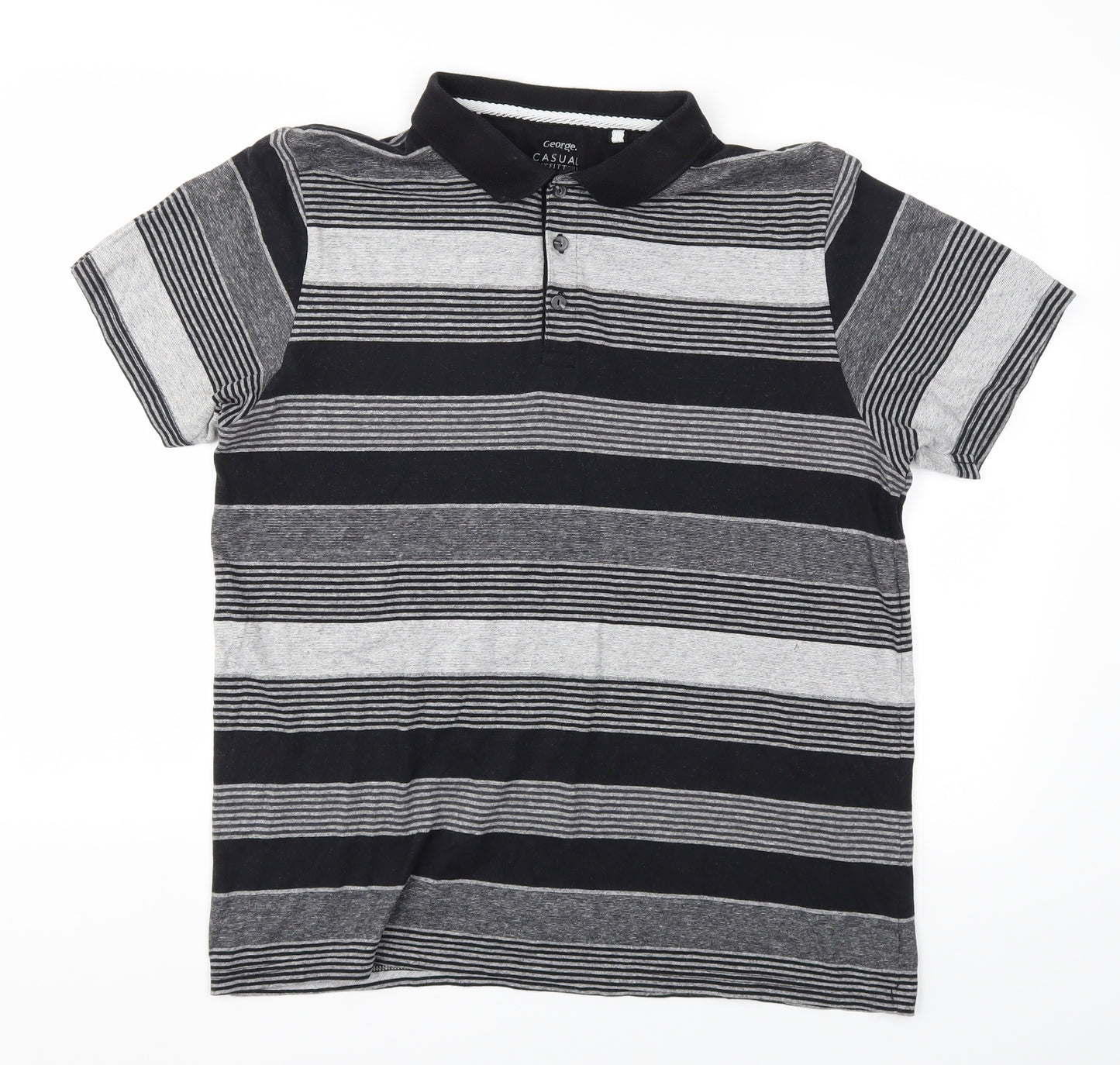 George Mens Black Striped   T-Shirt Size L