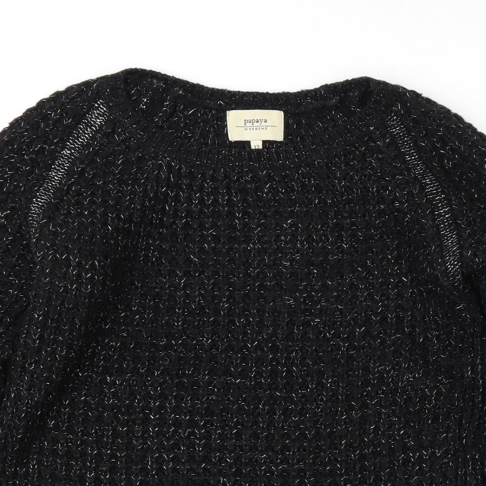 Papaya Womens Black Houndstooth  Pullover Jumper Size 12