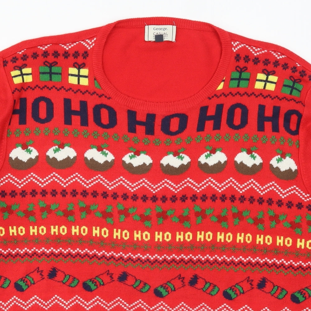 George Mens Red   Pullover Jumper Size L  - Ho Ho Ho Christmas Prints