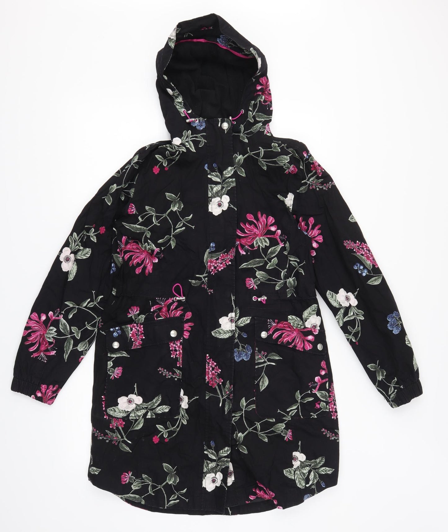 Joules Womens Black Floral  Anorak Coat Size 10