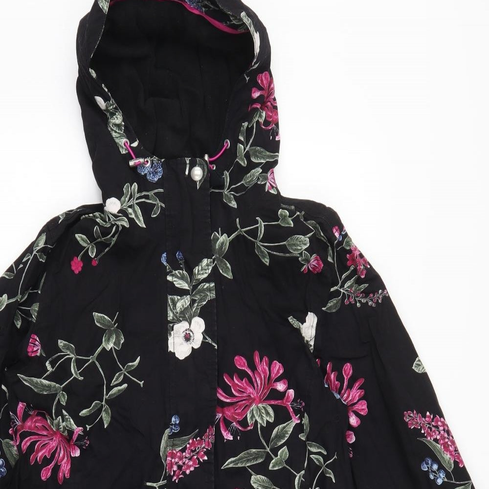 Joules Womens Black Floral  Anorak Coat Size 10