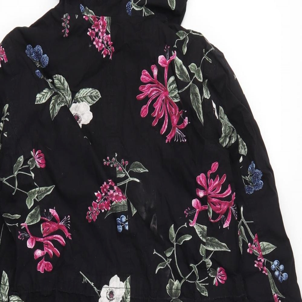 Joules Womens Black Floral  Anorak Coat Size 10