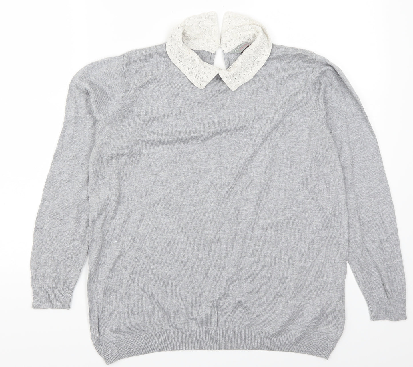 Dorothy Perkins Womens Grey   Pullover Jumper Size 16  - Lace Collar Detail