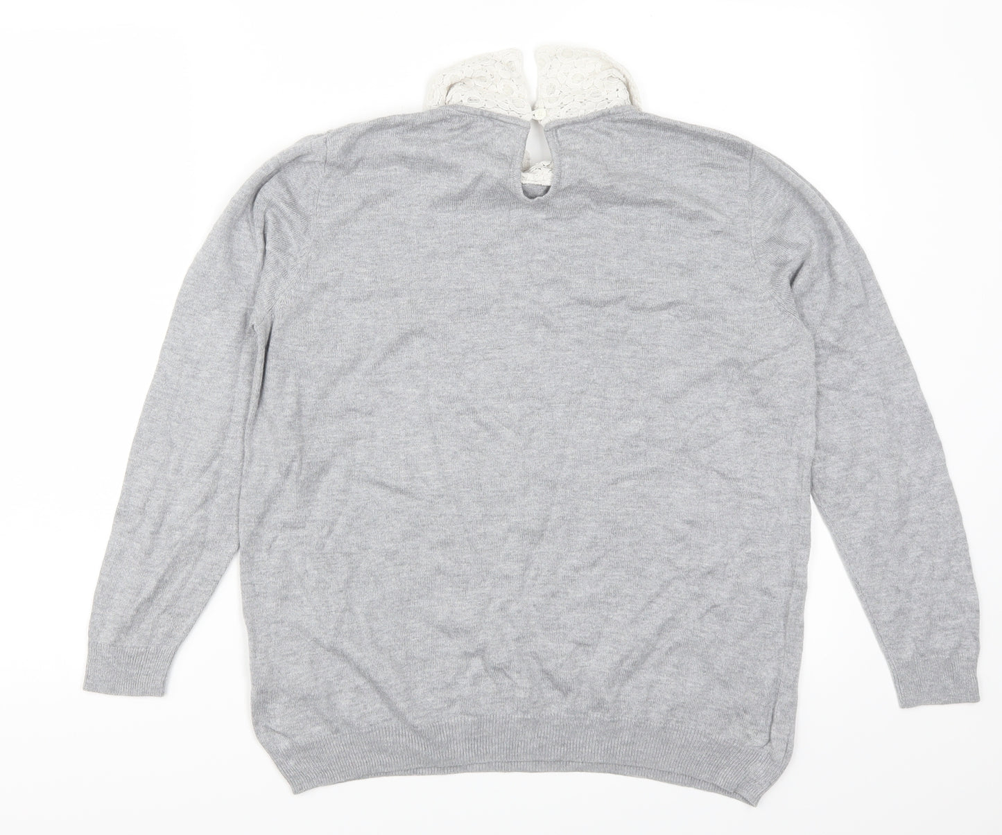 Dorothy Perkins Womens Grey   Pullover Jumper Size 16  - Lace Collar Detail