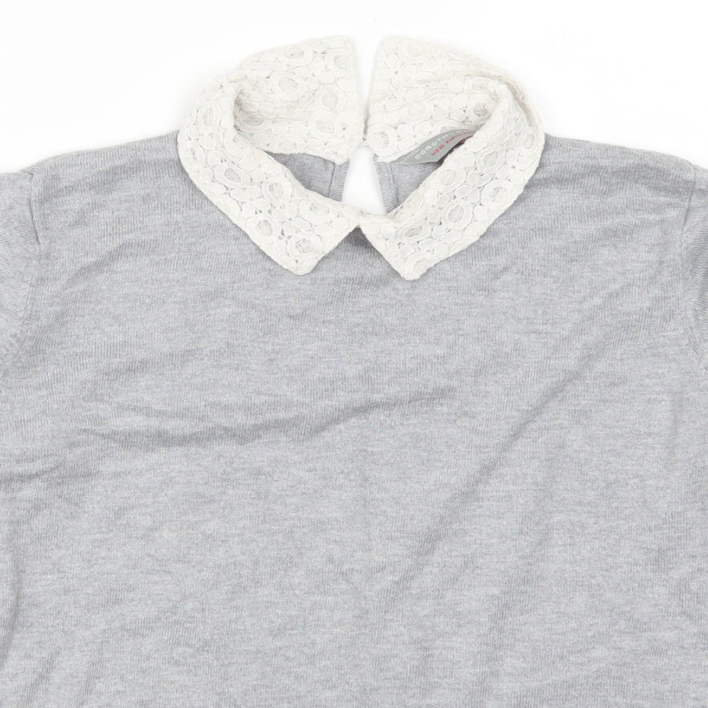Dorothy Perkins Womens Grey   Pullover Jumper Size 16  - Lace Collar Detail