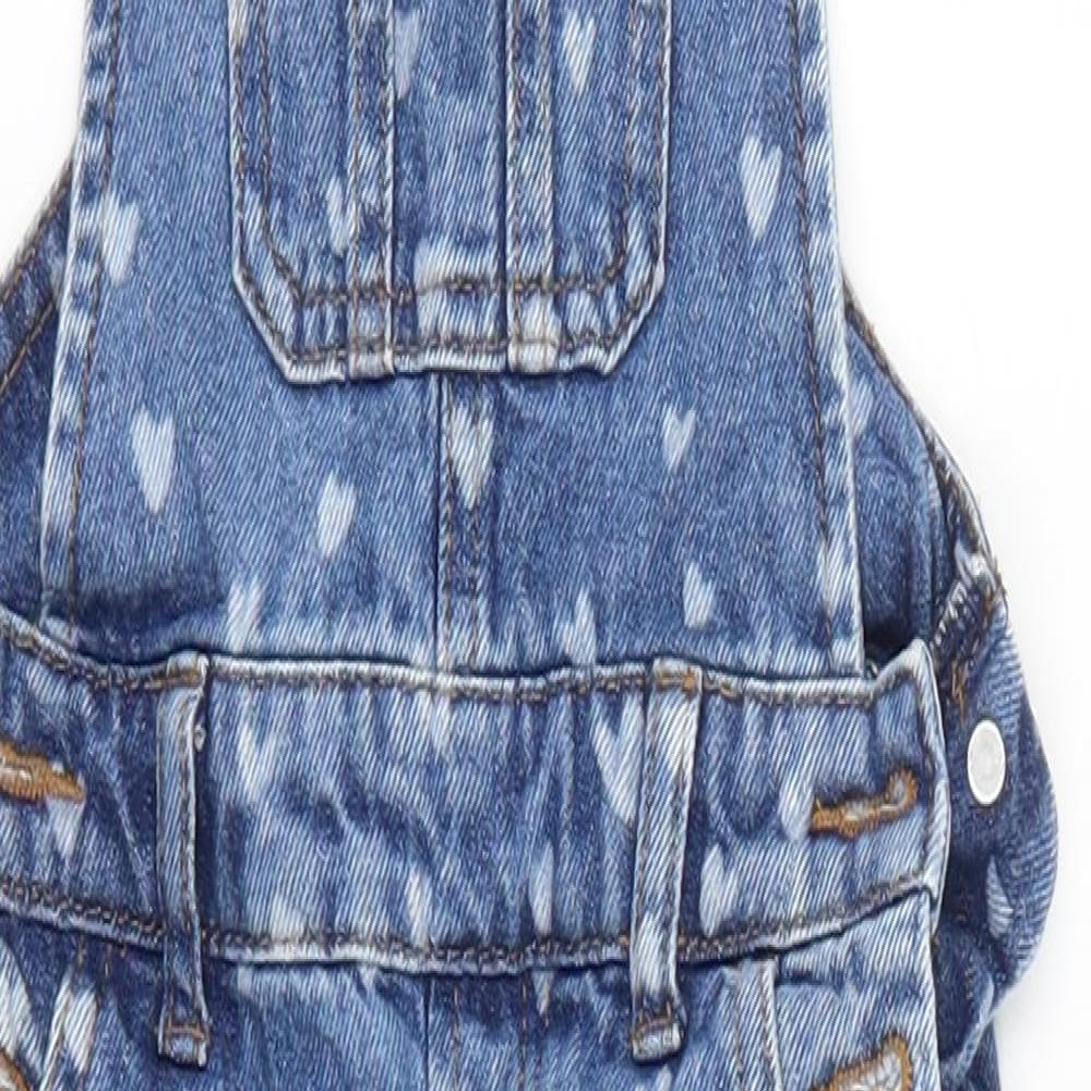 Marks and Spencer Girls Blue Geometric Denim Dungaree One-Piece Size 2-3 Years  - Love Hearts