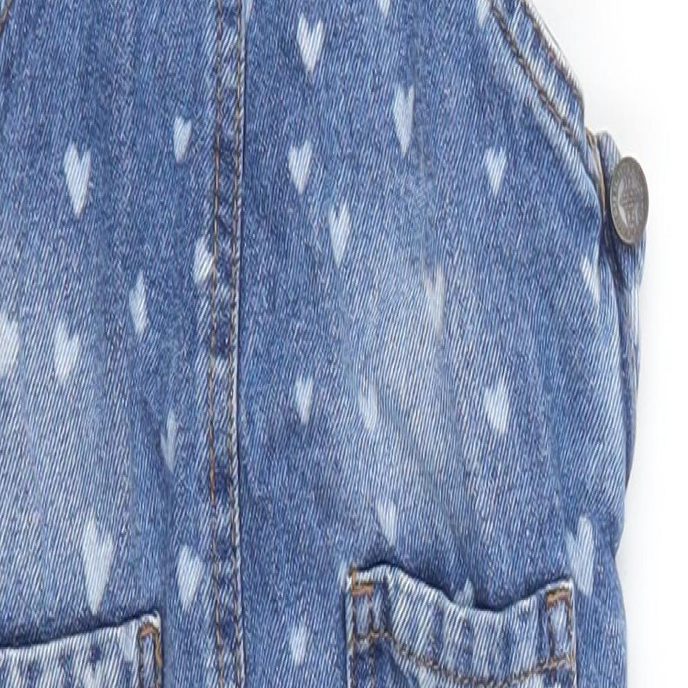 Marks and Spencer Girls Blue Geometric Denim Dungaree One-Piece Size 2-3 Years  - Love Hearts