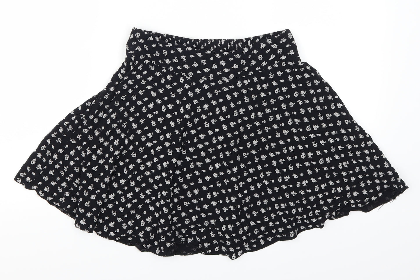 F&F Womens Black Floral  Skater Skirt Size 10