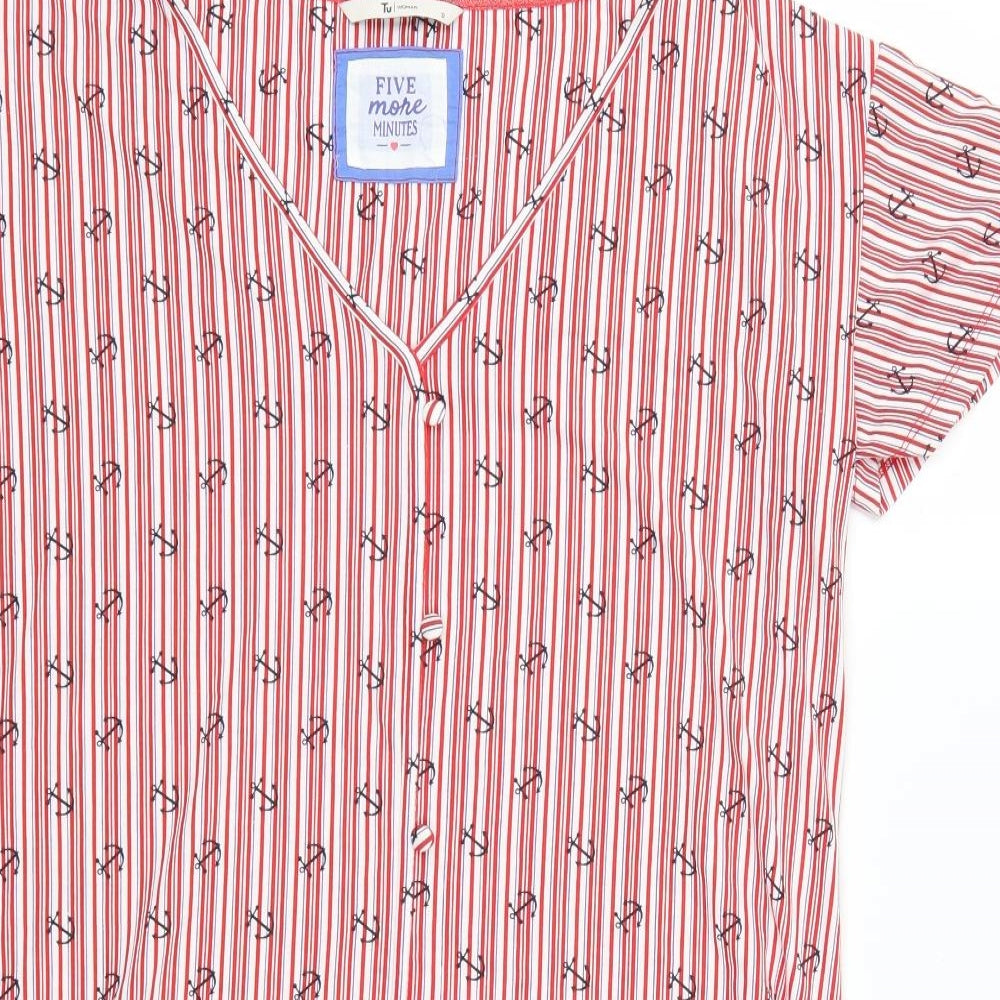 TU Womens Red Striped  Top Dress Size 12  - Anchor Print