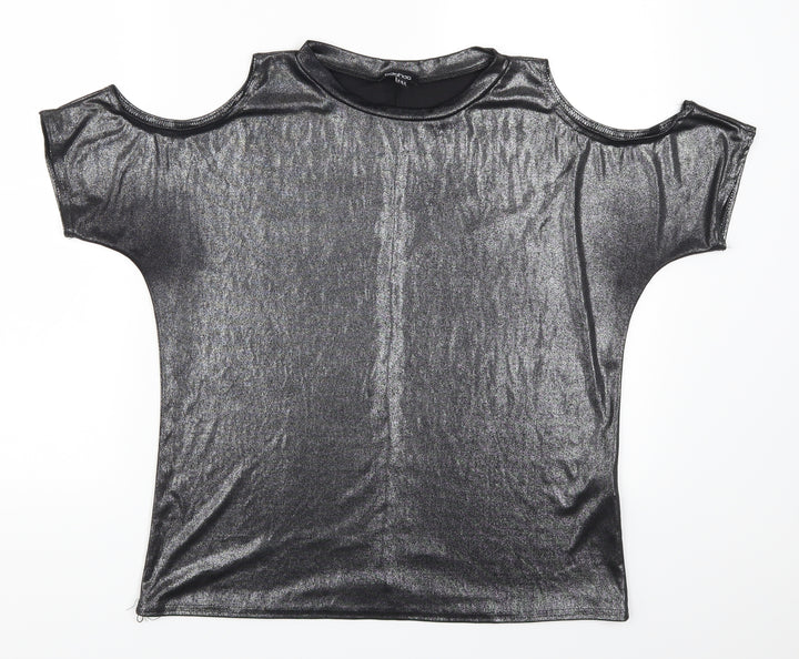 Boohoo Womens Grey   Basic T-Shirt Size 10  - Cold Shoulder