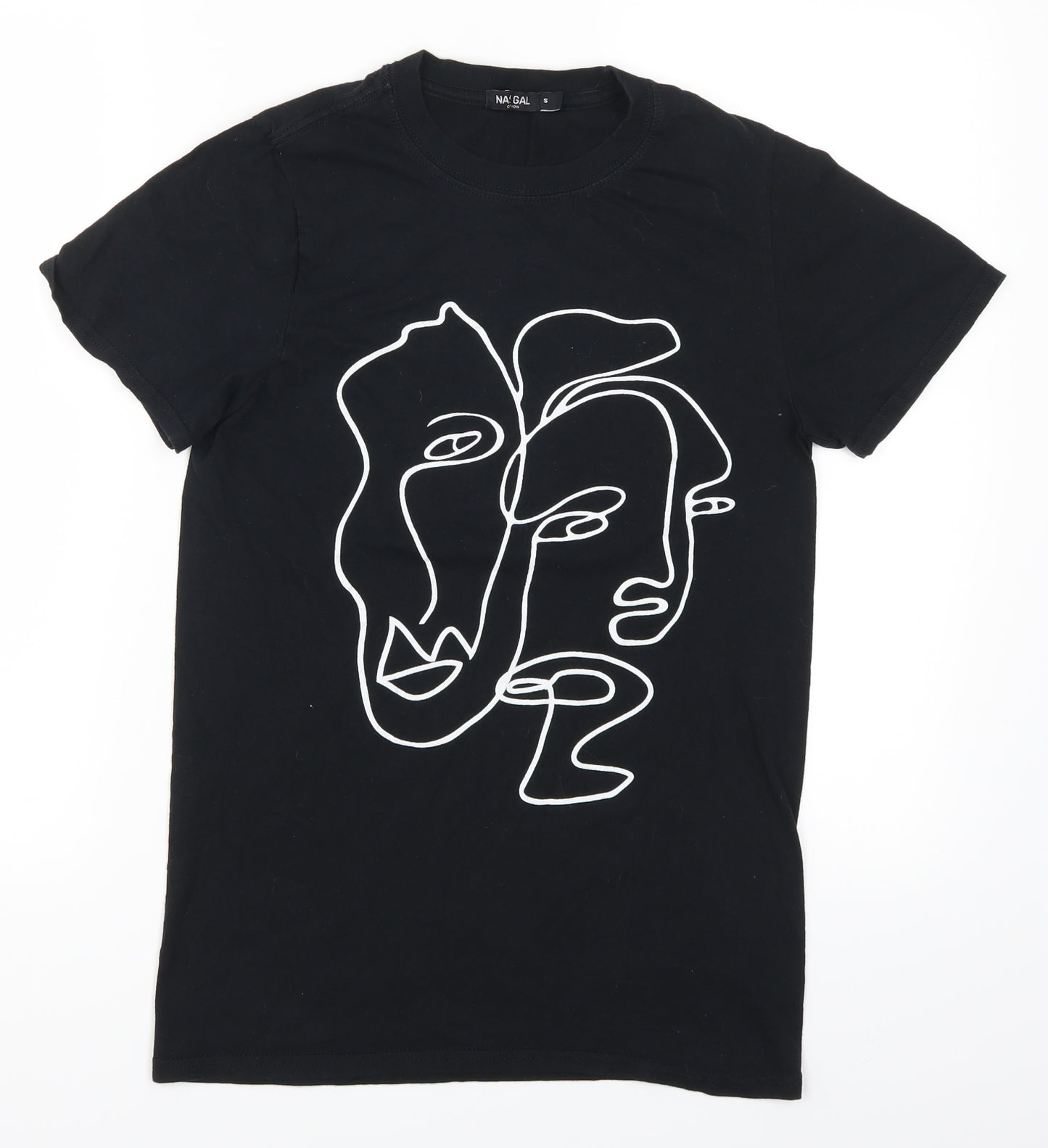 Nasty Gal Womens Black   Basic T-Shirt Size S  - Abstract Face