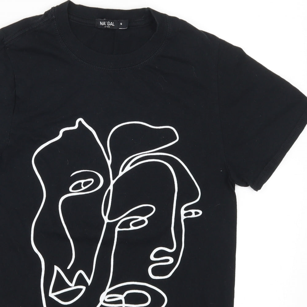 Nasty Gal Womens Black   Basic T-Shirt Size S  - Abstract Face