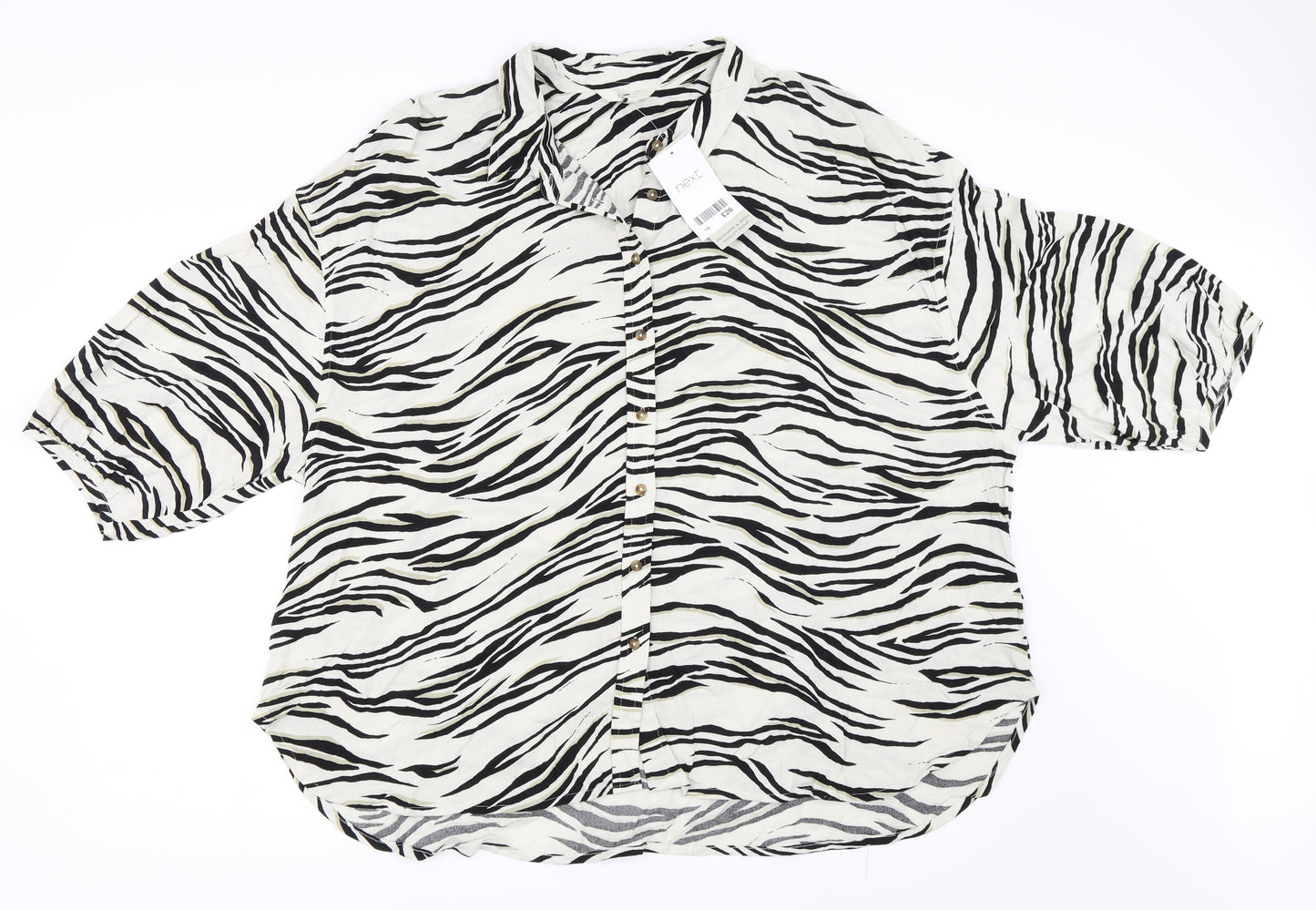 NEXT Womens Ivory Animal Print  Basic Button-Up Size 18