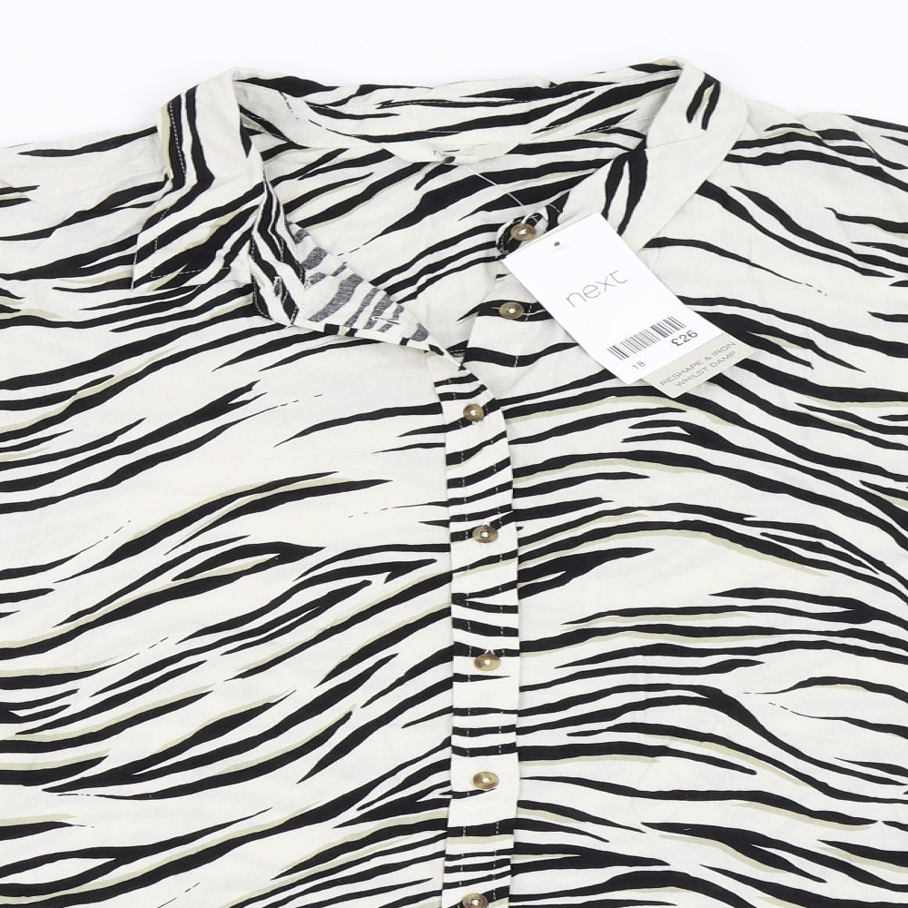 NEXT Womens Ivory Animal Print  Basic Button-Up Size 18