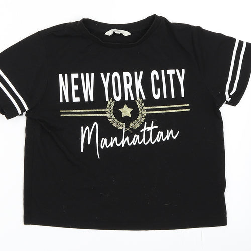 Miss Evie Girls Black   Basic T-Shirt Size 9-10 Years