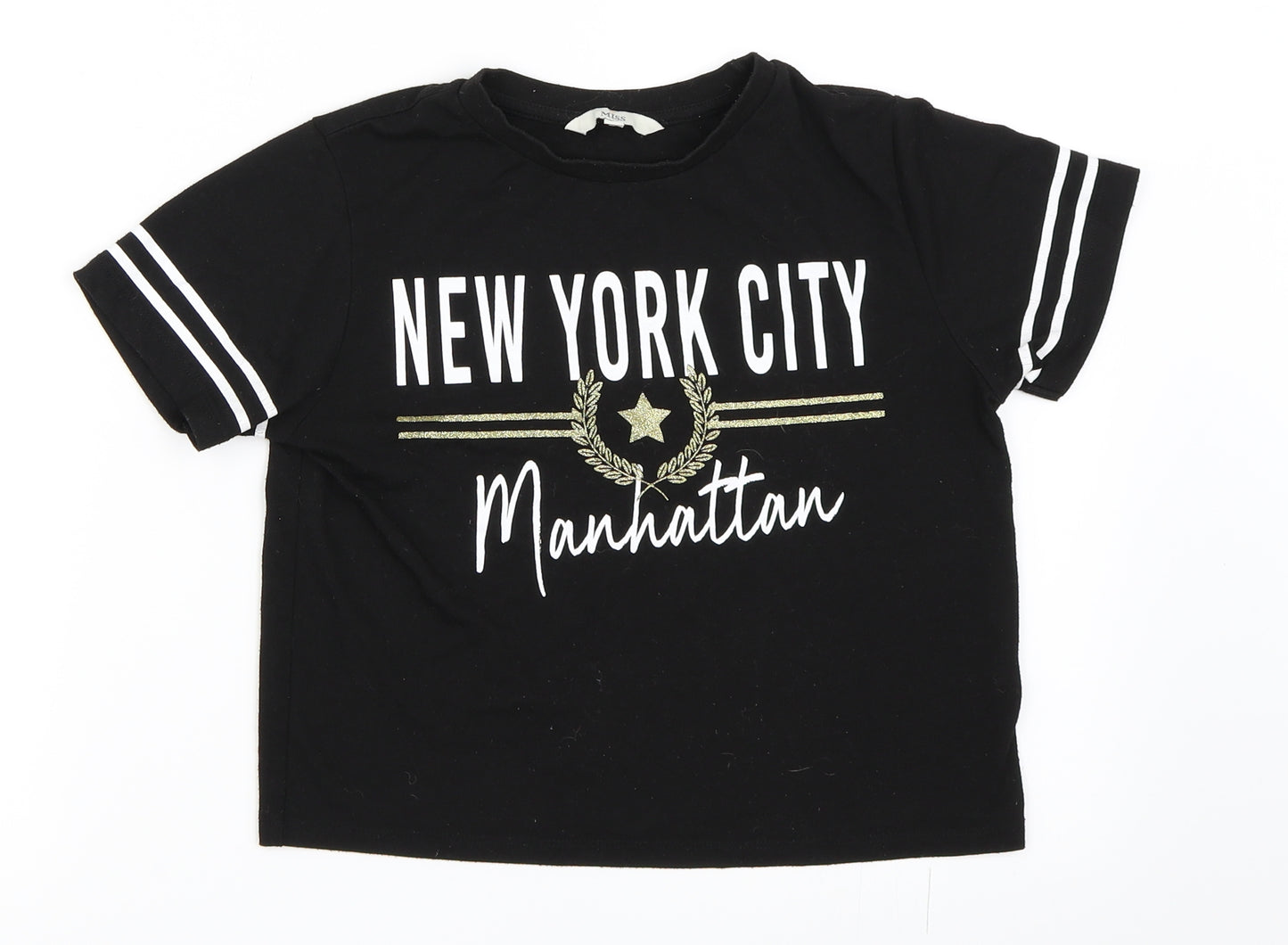Miss Evie Girls Black   Basic T-Shirt Size 9-10 Years