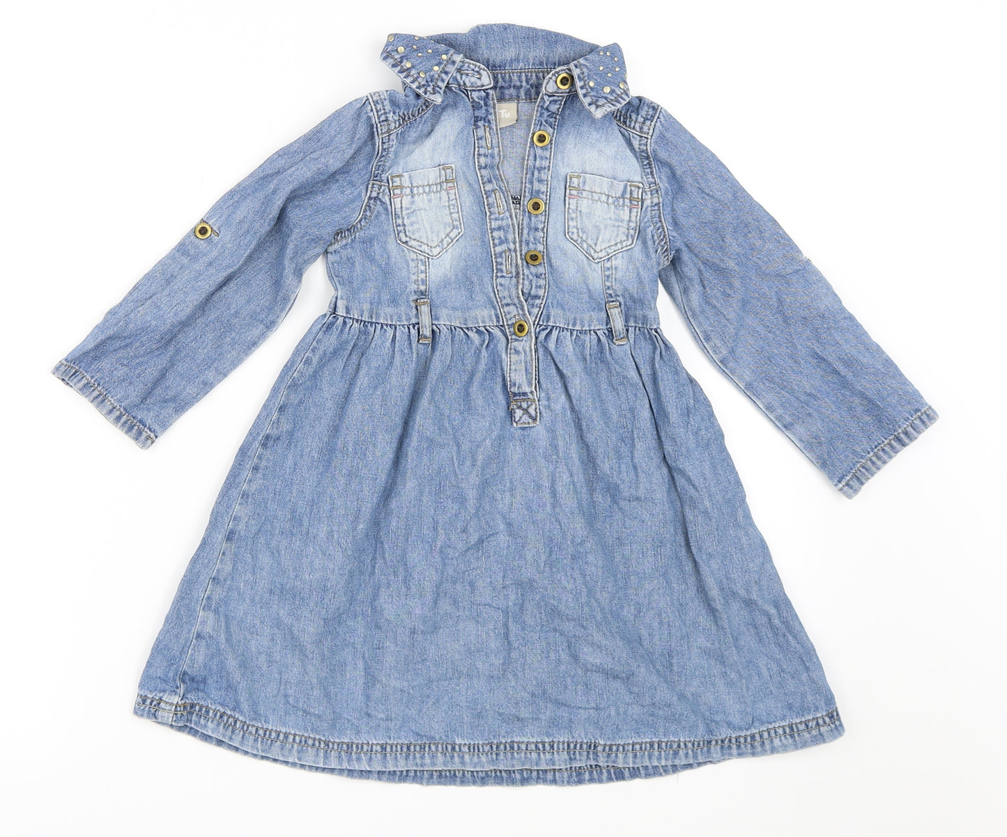TU Girls Blue  Denim Skater Dress  Size 3 Years