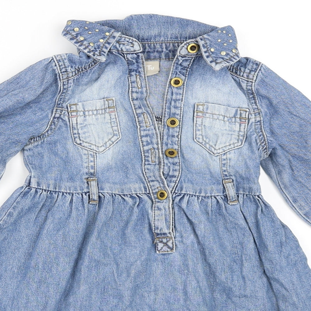 TU Girls Blue  Denim Skater Dress  Size 3 Years