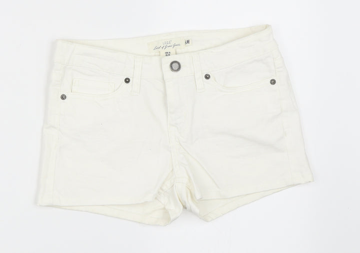 H&M Womens White Denim Hot Pants Shorts Size 26 in