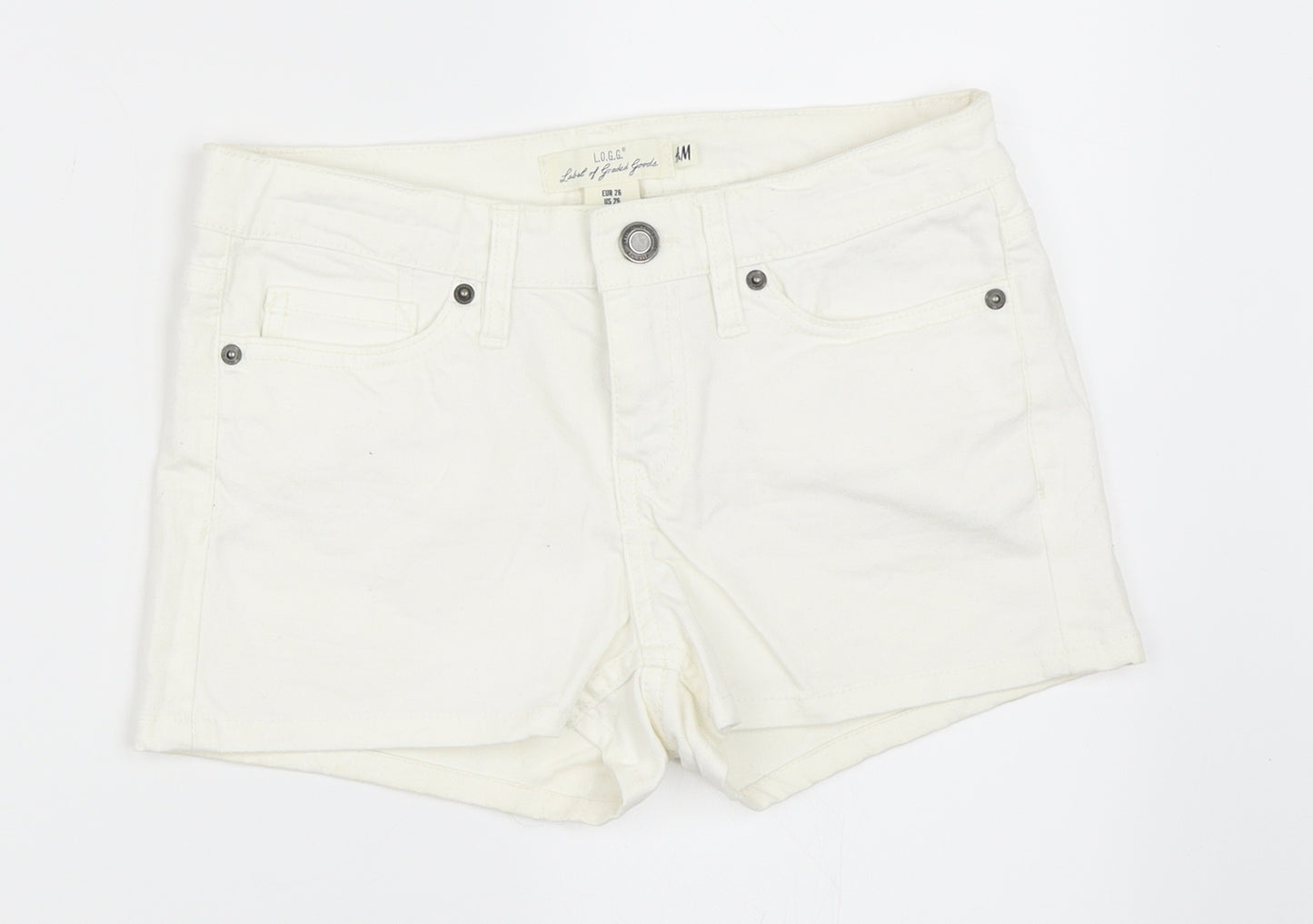 H&M Womens White  Denim Hot Pants Shorts Size 26 in