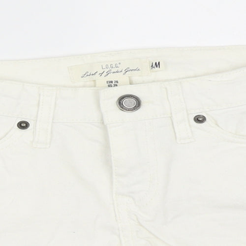 H&M Womens White  Denim Hot Pants Shorts Size 26 in