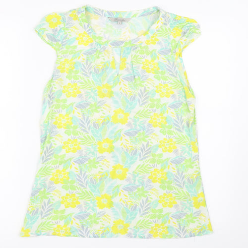 Peacocks Womens Green Floral  Basic T-Shirt Size 8