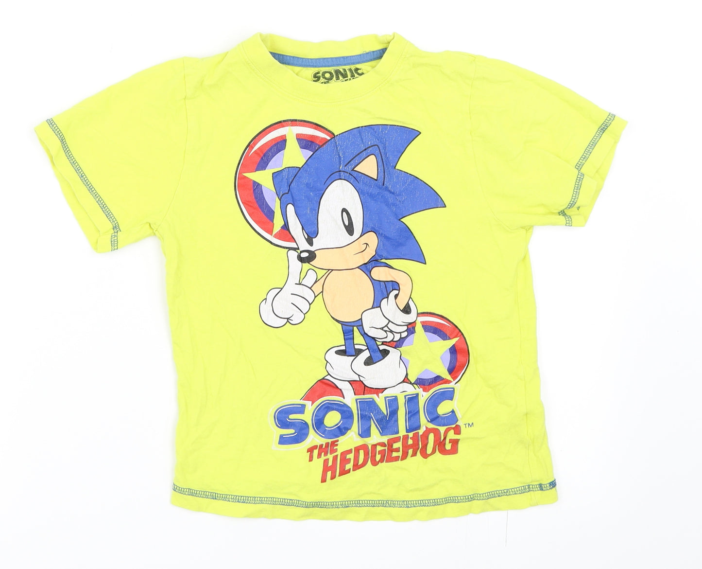 Primark Boys Yellow   Basic T-Shirt Size 6-7 Years  - Sonic The Hedgehog