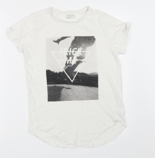 Front view of Next boys’ white basic t-shirt, size 12, years - skating