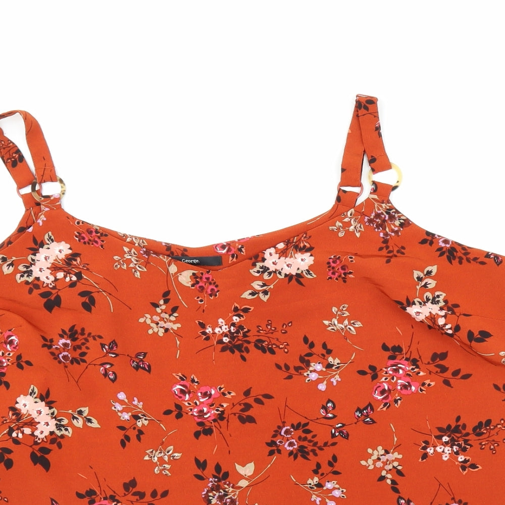 George Womens Orange Floral  Basic Blouse Size 24