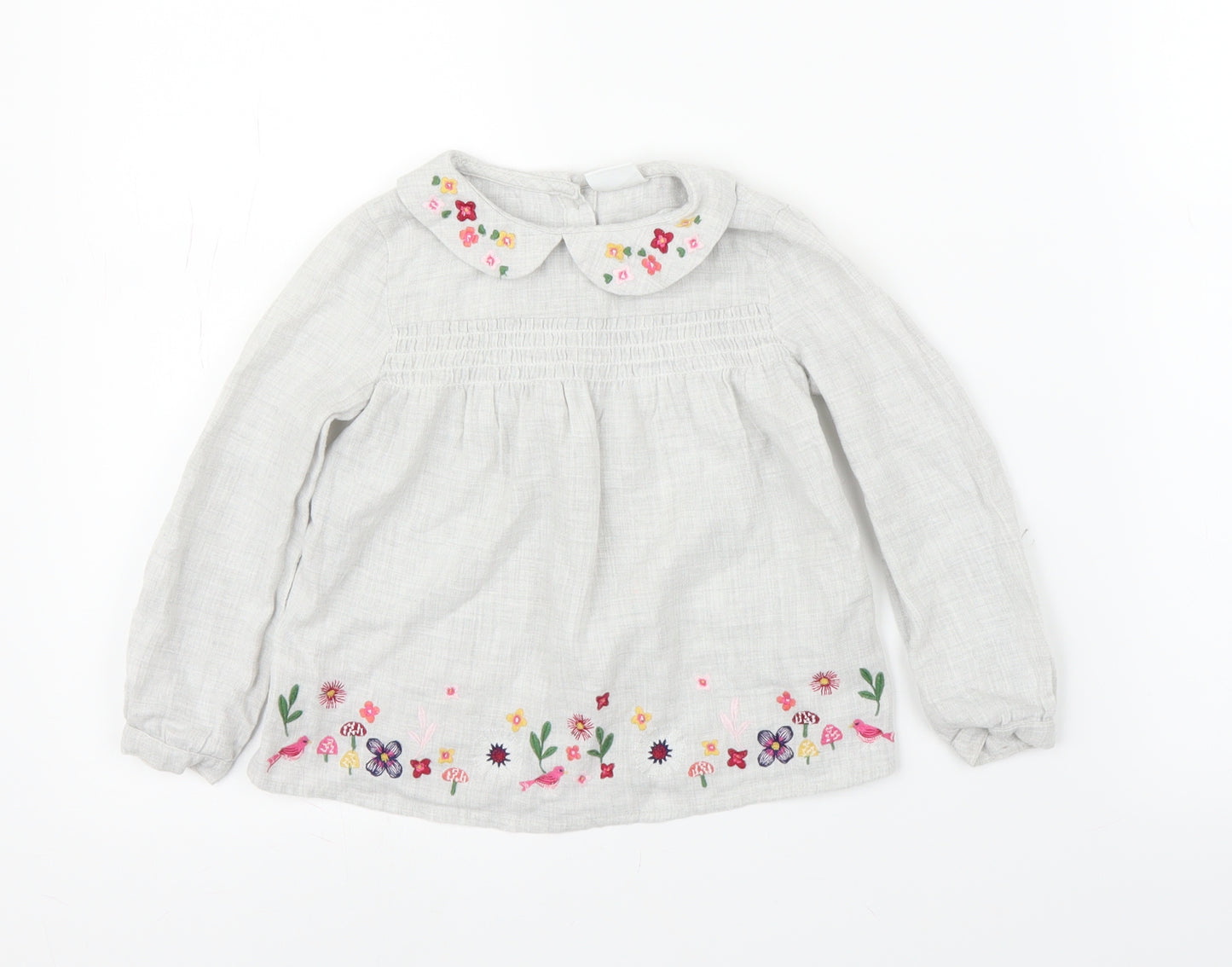 F&F Girls Grey Floral  Basic Blouse Size 2-3 Years
