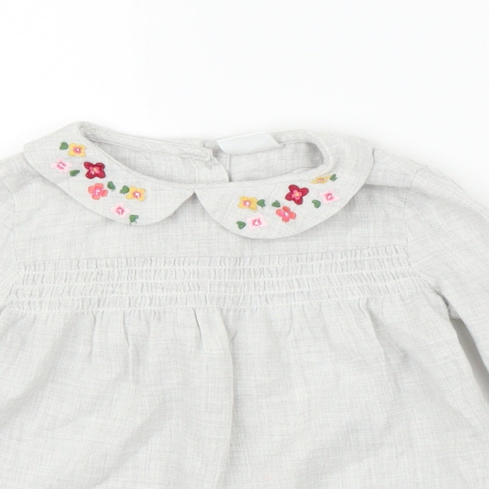 F&F Girls Grey Floral  Basic Blouse Size 2-3 Years