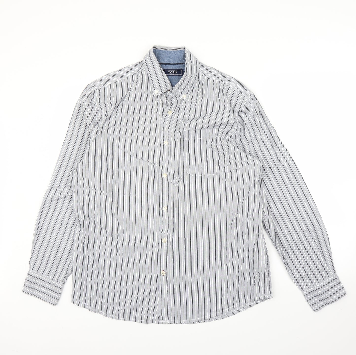 Maine New England Mens Blue Striped   Button-Up Size M
