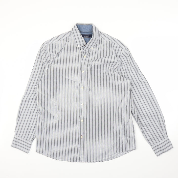 Maine New England Mens Blue Striped   Button-Up Size M