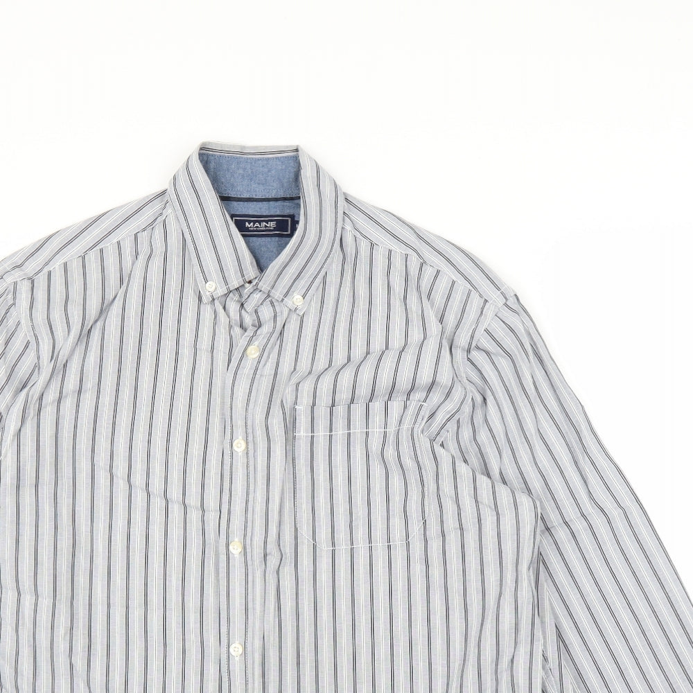 Maine New England Mens Blue Striped   Button-Up Size M