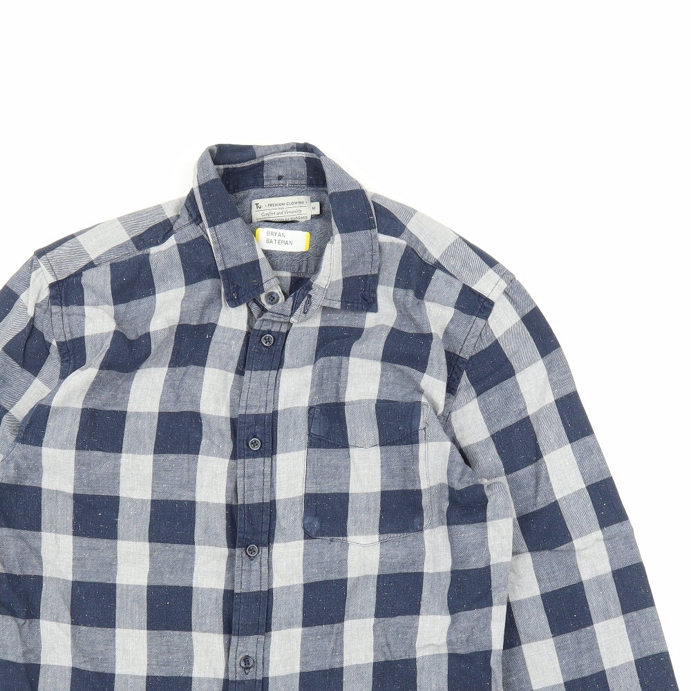 TU Mens Blue Check   Button-Up Size M