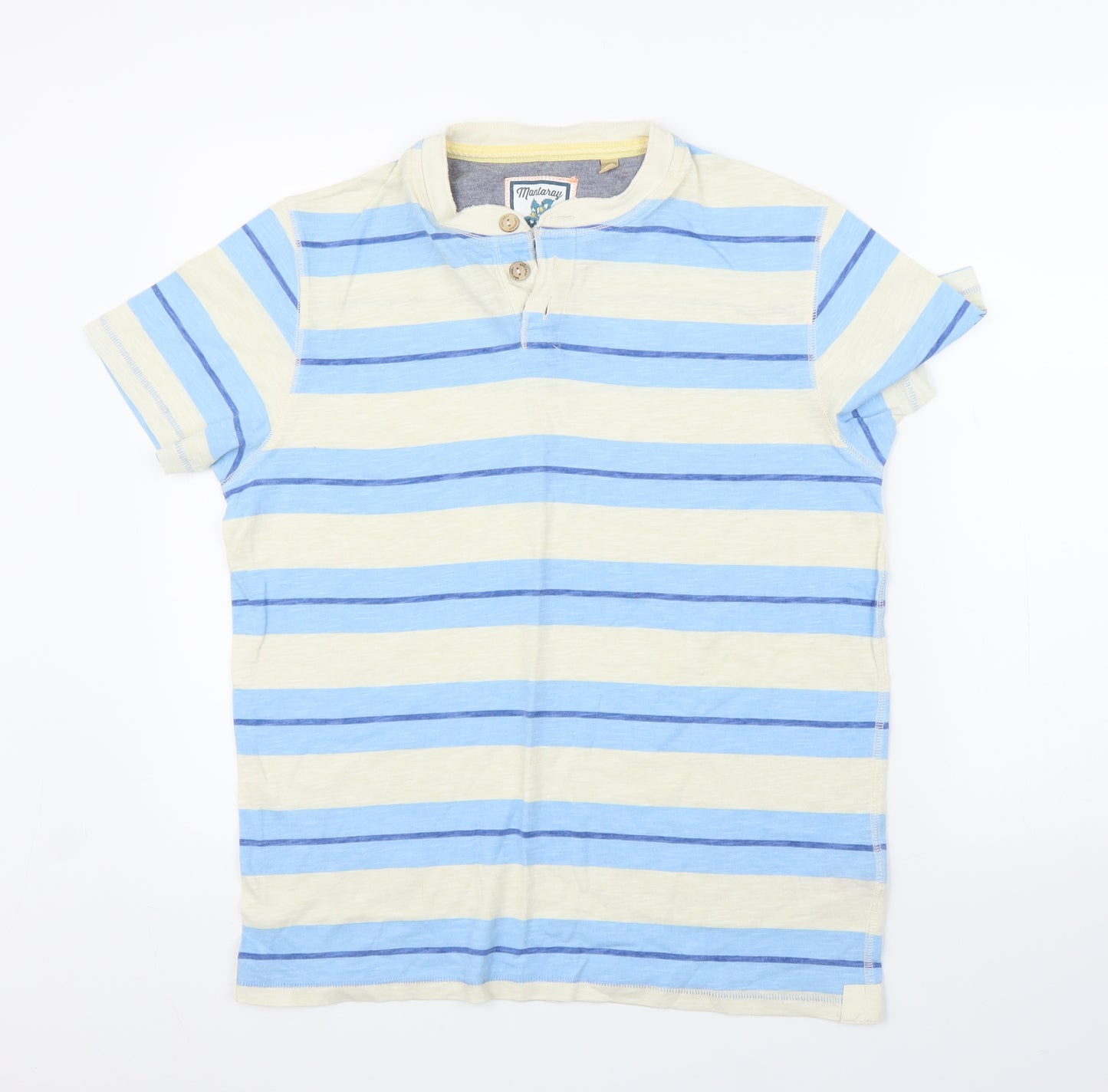 Mantaray Mens Blue Striped   T-Shirt Size M