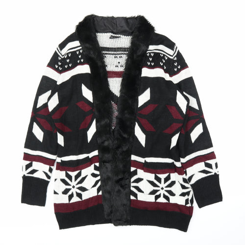 B. You Womens Black Geometric  Cardigan Jumper Size 16